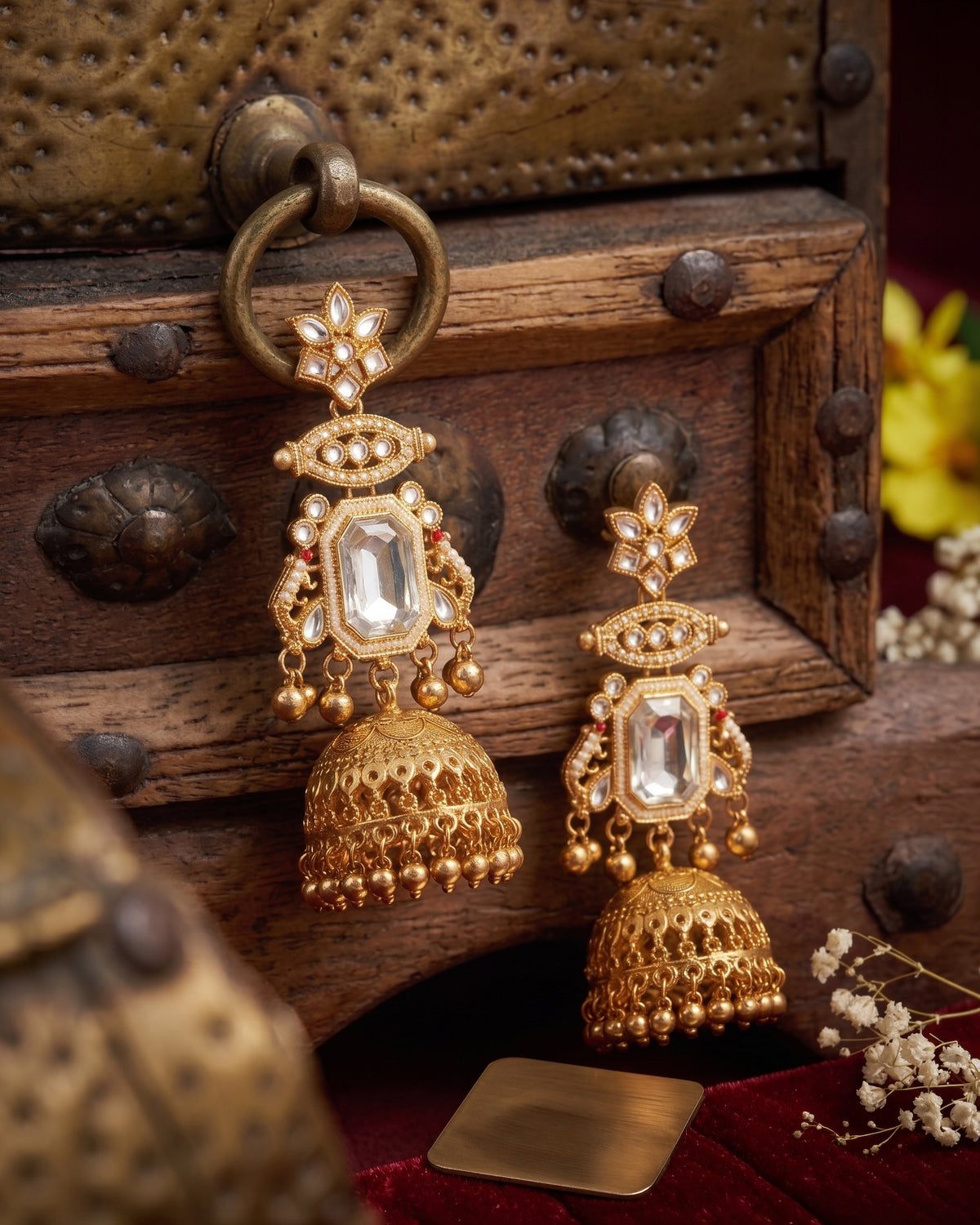 White Marisha Kashmiri Look Ghunghru Jhumka Earring
