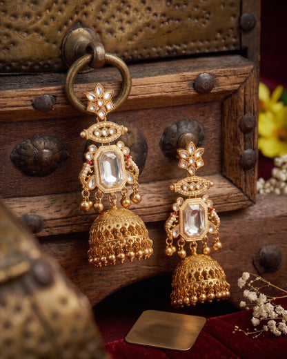 White Marisha Kashmiri Look Ghunghru Jhumka Earring