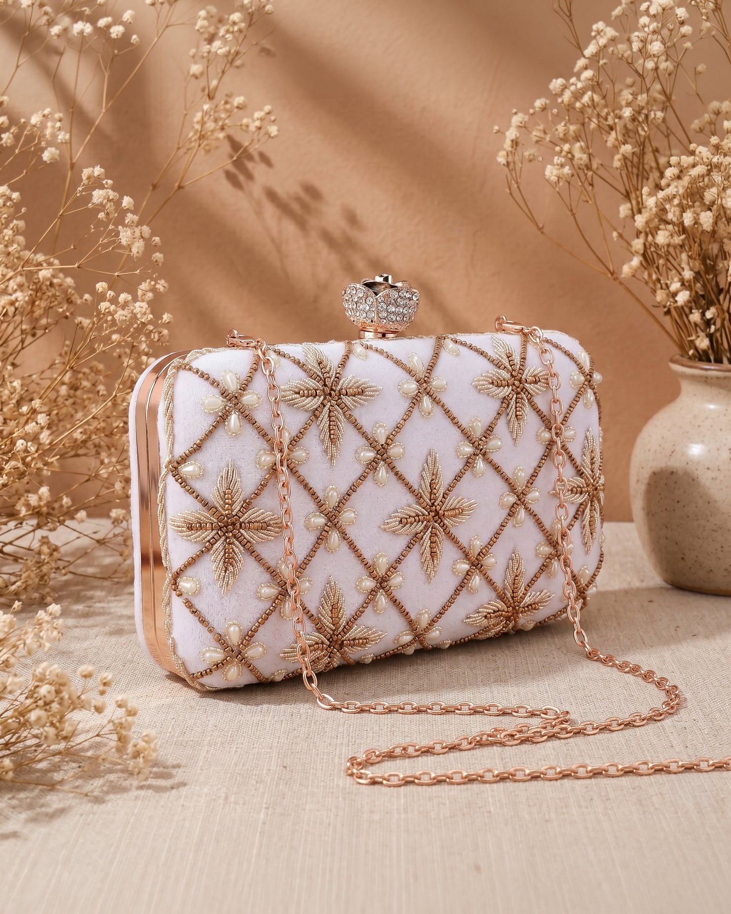 White Kyron Embroidered Clutch