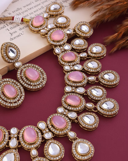 Blush Sehaj Premium Polki Dupe Necklace with Earring and Teeka