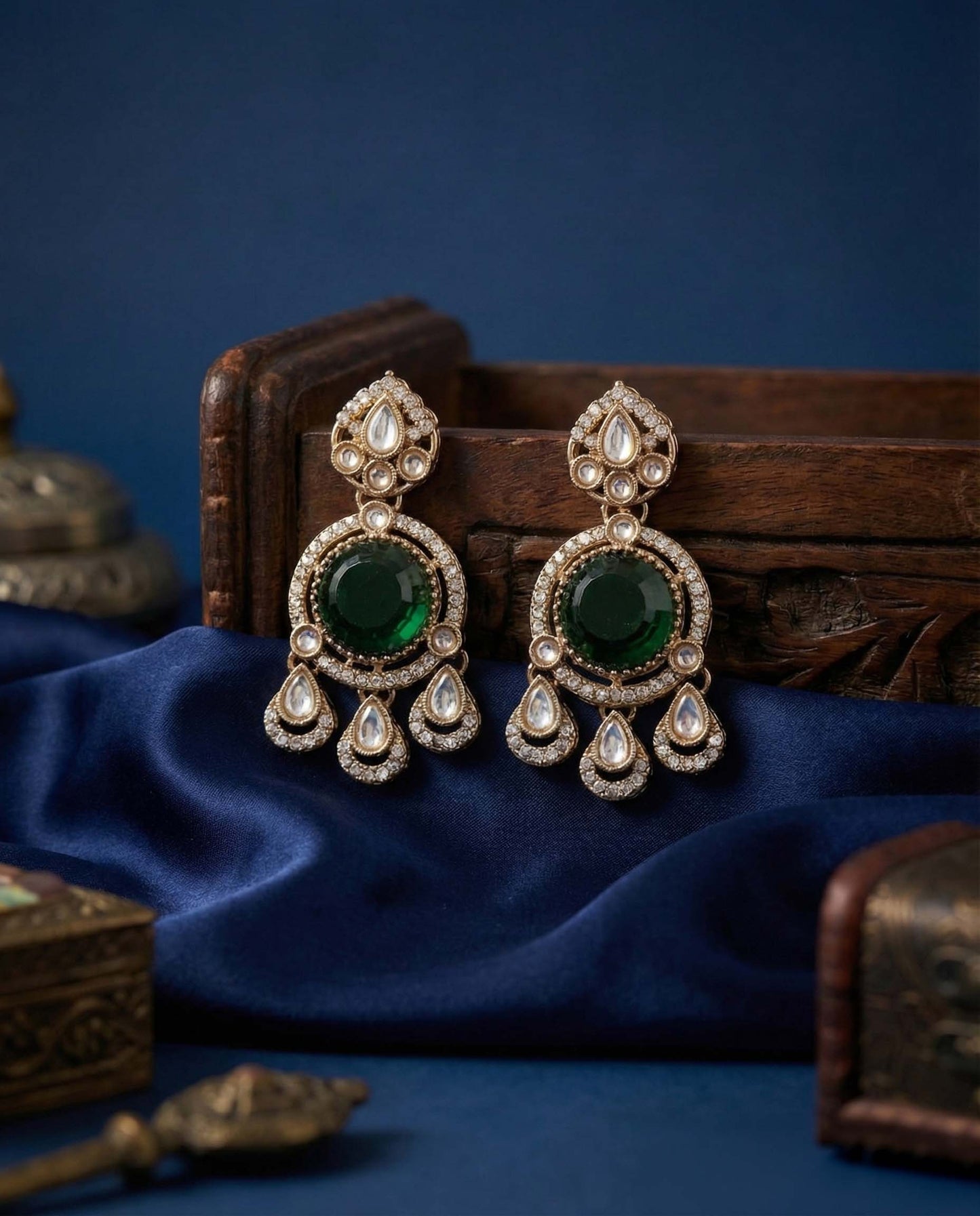 Green Niyoti Premium Designer Zircone Polki Dupe Earring