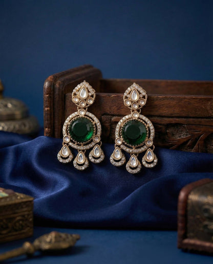 Green Niyoti Premium Designer Zircone Polki Dupe Earring