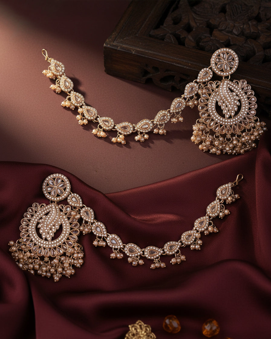 Golden Arajashree Bahubali Chandbali with Sahara