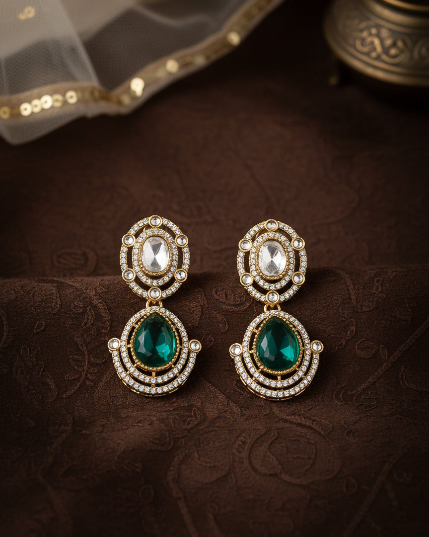 Teal Green Hania Premium Designer Zircone Polki Dupe Earring