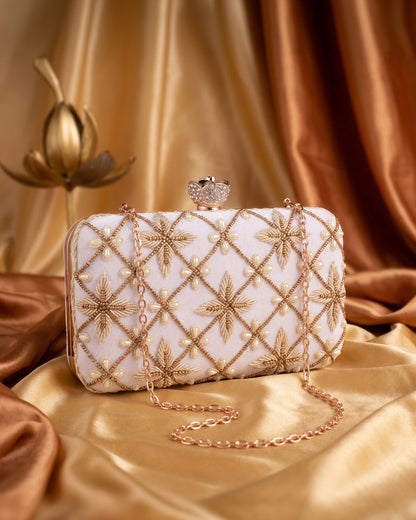 White Kyron Embroidered Clutch
