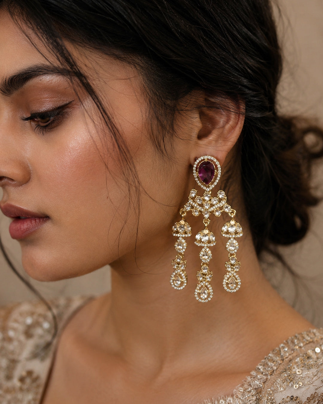 Purple Ruvika Designer Zircone Polki Dupe Earring