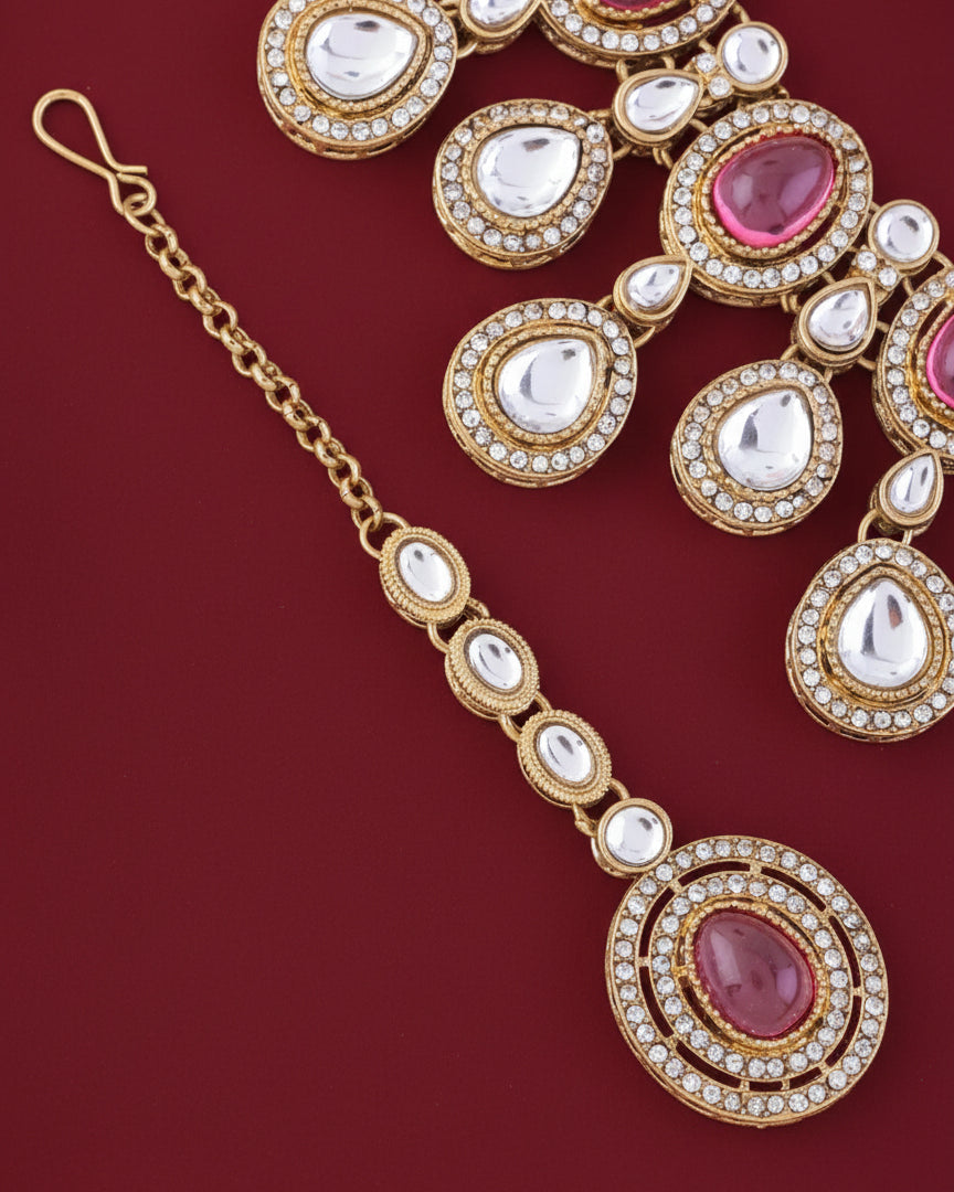 Onion Sehaj Premium Polki Dupe Necklace with Earring and Teeka