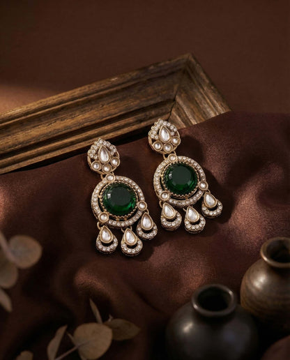 Green Niyoti Premium Designer Zircone Polki Dupe Earring