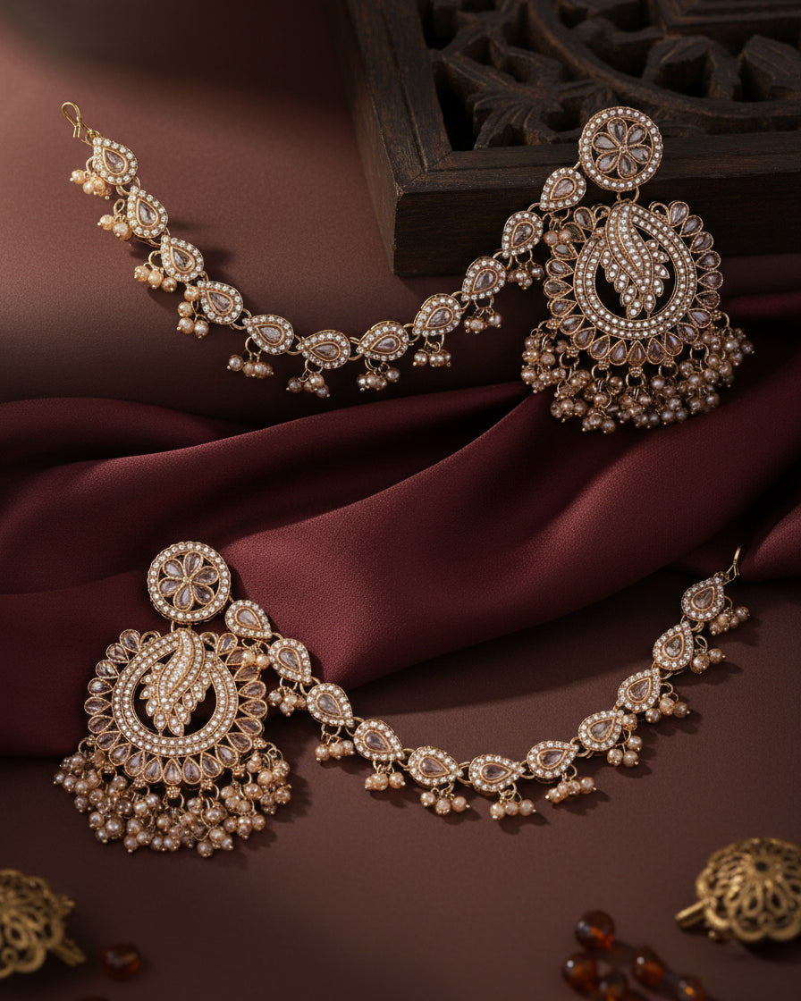 Golden Arajashree Bahubali Chandbali with Sahara