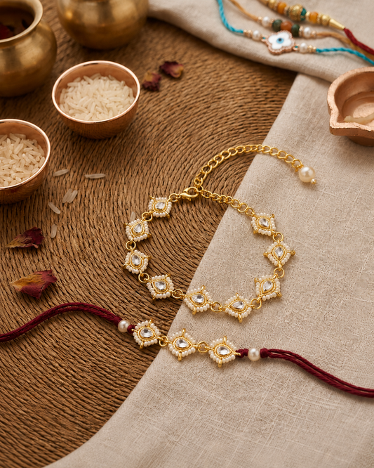 Red Misha Bhaiya Bhabhi Rakhi Bracelet Set | Tilak Set Included