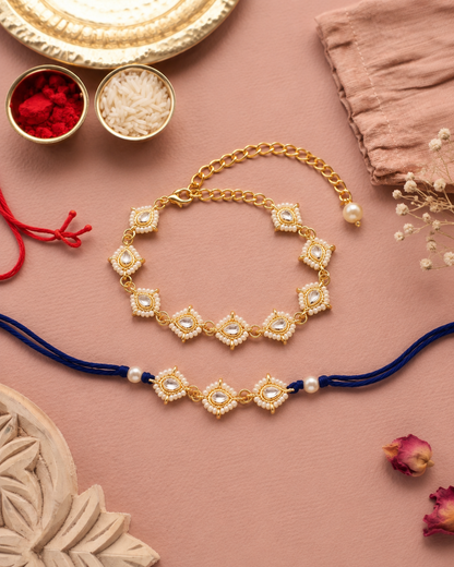 Blue Misha Bhaiya Bhabhi Rakhi Bracelet Set | Tilak Set Included