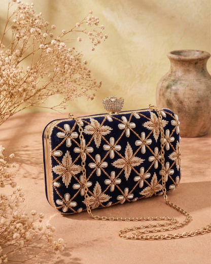 Blue Kyron Embroidered Clutch