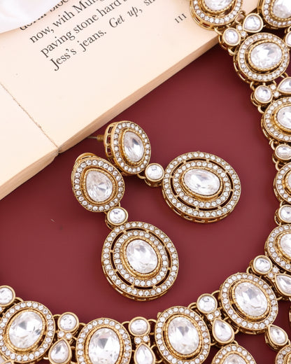 Silver Sehaj Premium Polki Dupe Necklace with Earring and Teeka