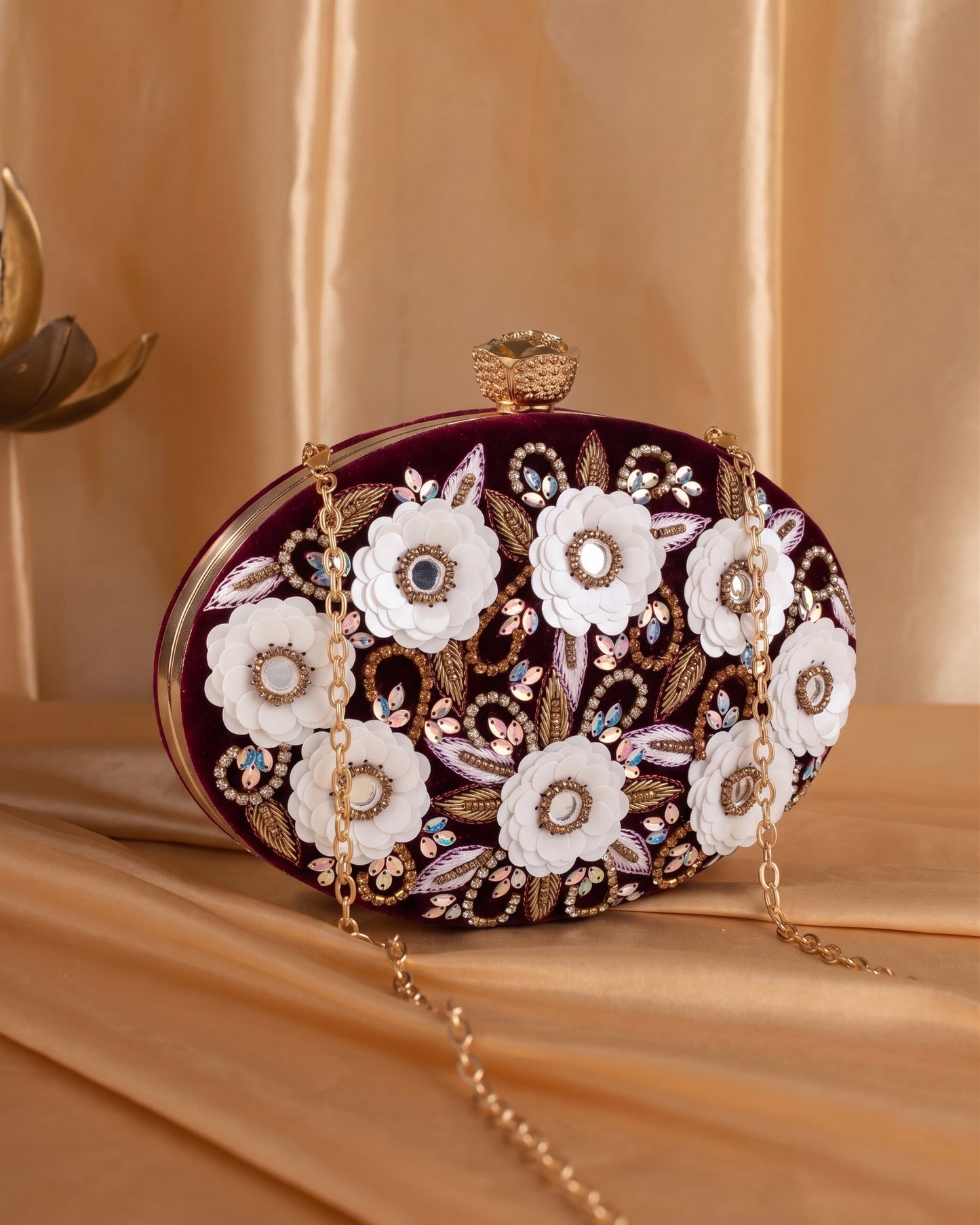 Maroon Oval Tanvi Embroidered Clutch