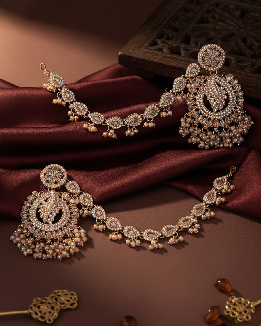 Golden Arajashree Bahubali Chandbali with Sahara