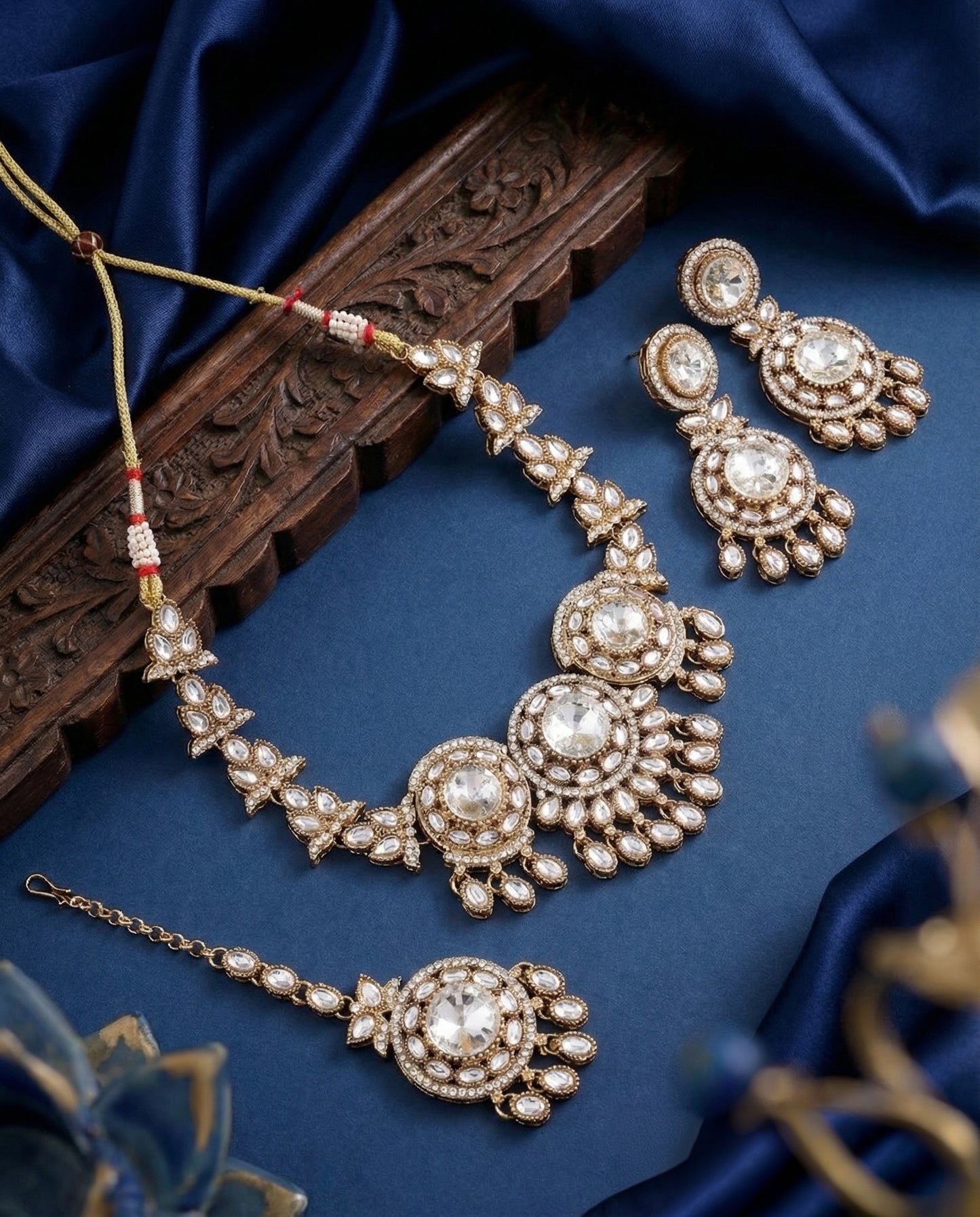 Silver Subhashree Premium Zircone Polki Dupe Necklace Set
