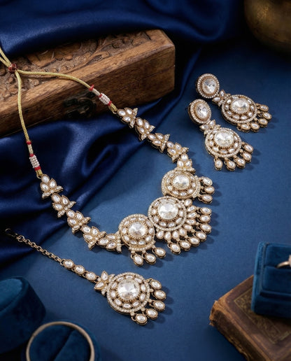 Silver Subhashree Premium Zircone Polki Dupe Necklace Set