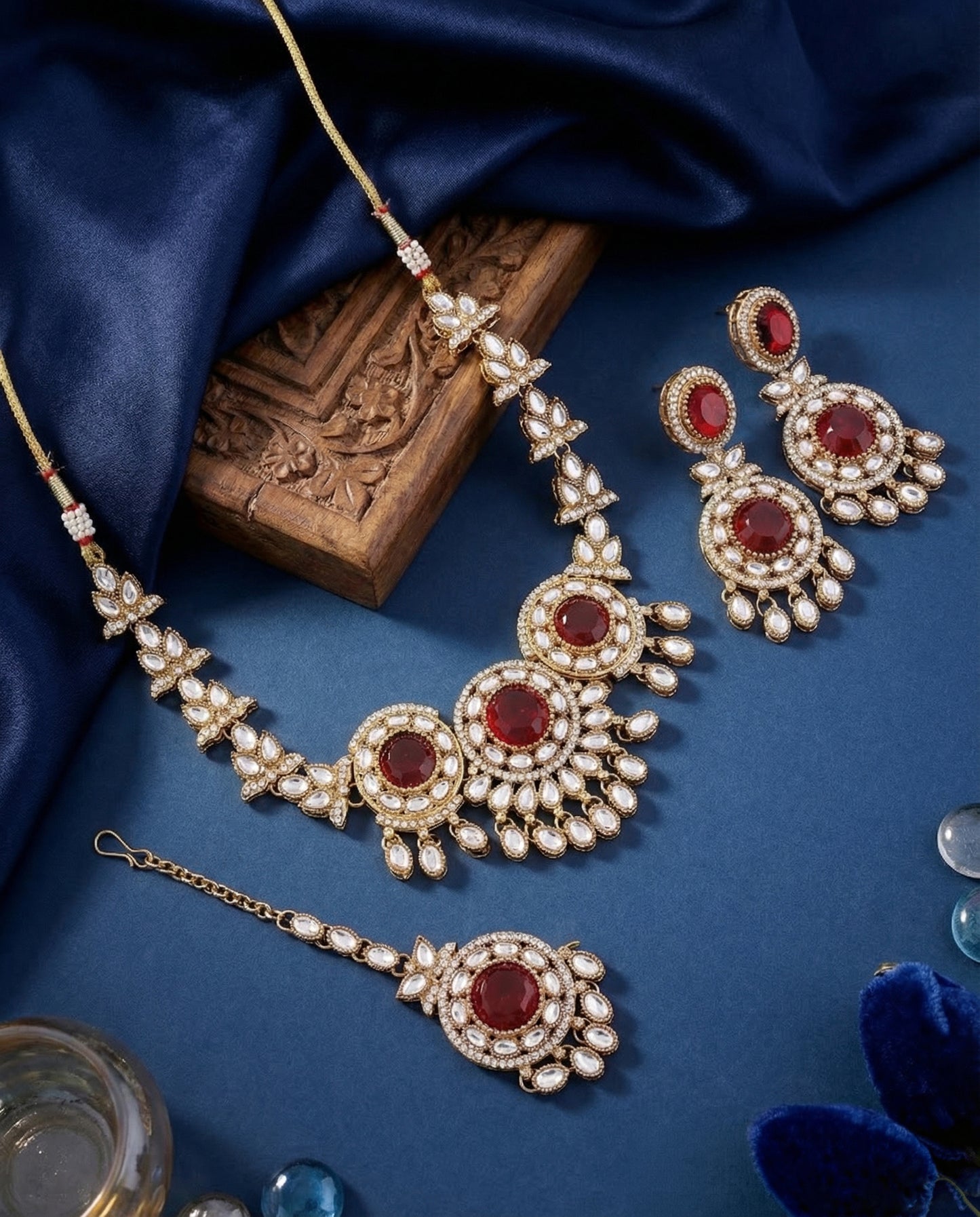 Ruby Subhashree Premium Zircone Polki Dupe Necklace Set