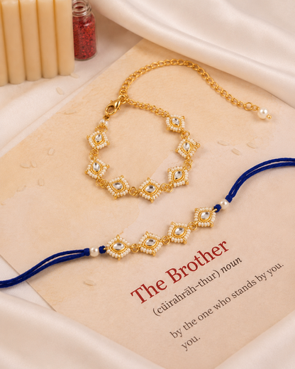 Blue Misha Bhaiya Bhabhi Rakhi Bracelet Set | Tilak Set Included