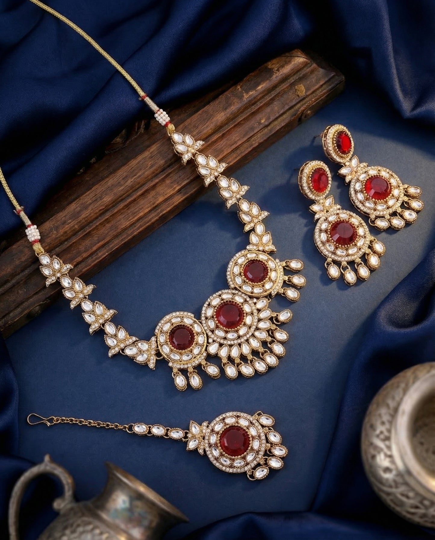 Ruby Subhashree Premium Zircone Polki Dupe Necklace Set