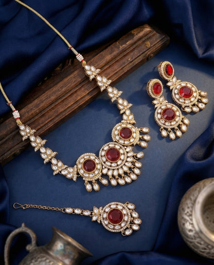 Ruby Subhashree Premium Zircone Polki Dupe Necklace Set