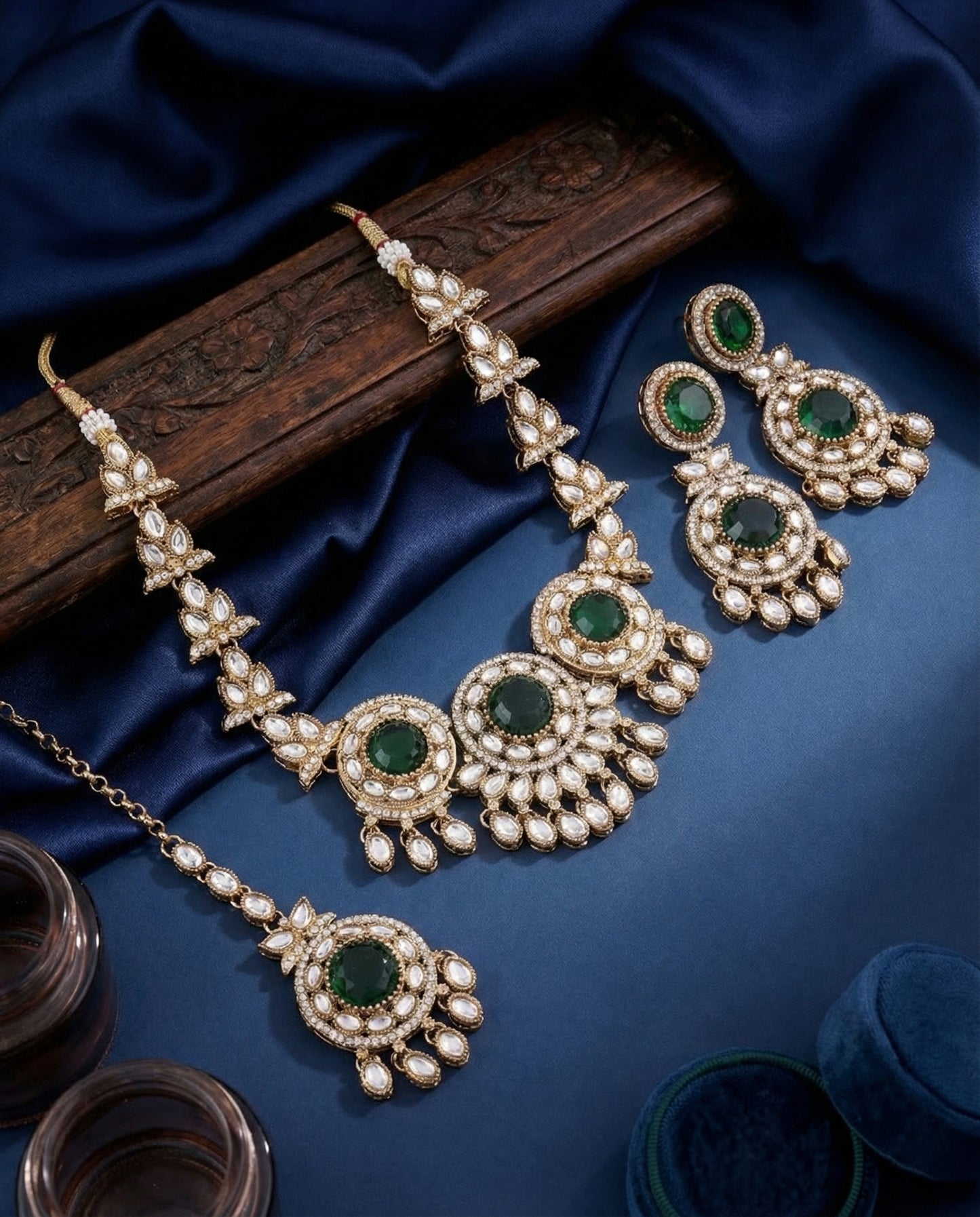 Emerald Subhashree Premium Zircone Polki Dupe Necklace Set