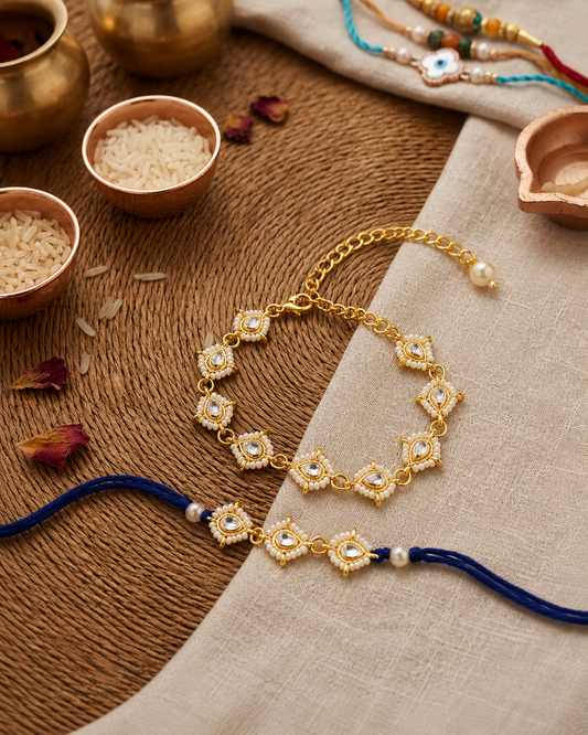 Blue Misha Bhaiya Bhabhi Rakhi Bracelet Set | Tilak Set Included