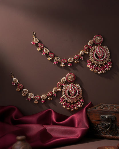 Pink Arajashree Bahubali Chandbali with Sahara