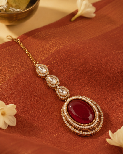 Nirvi Premium Polki Dupe Necklace with Earring and Mangteeka