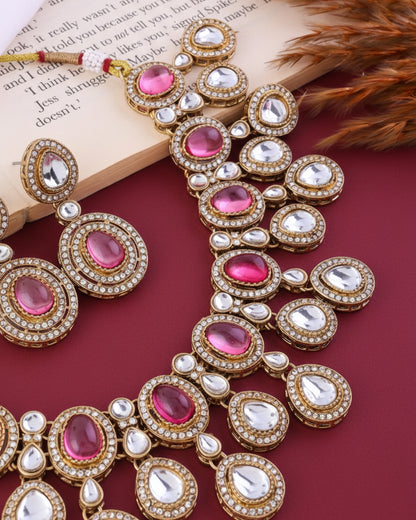 Onion Sehaj Premium Polki Dupe Necklace with Earring and Teeka