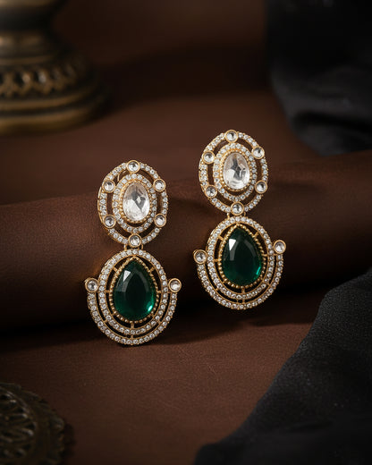 Green Hania Premium Designer Zircone Polki Dupe Earring