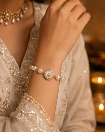 Omaya Pearl Bracelet Rakhi | Tilak Set Included