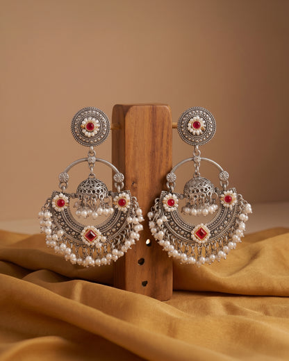 Silver Red Anahita Premium Brass Lookalike Earring