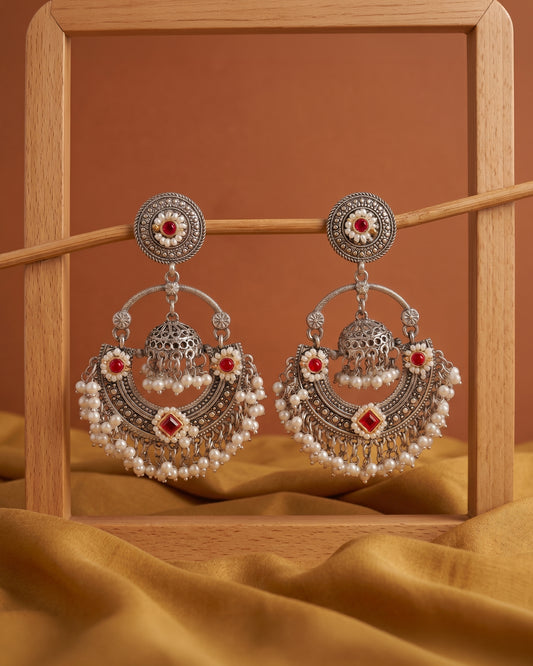 Silver Red Anahita Premium Brass Lookalike Earring