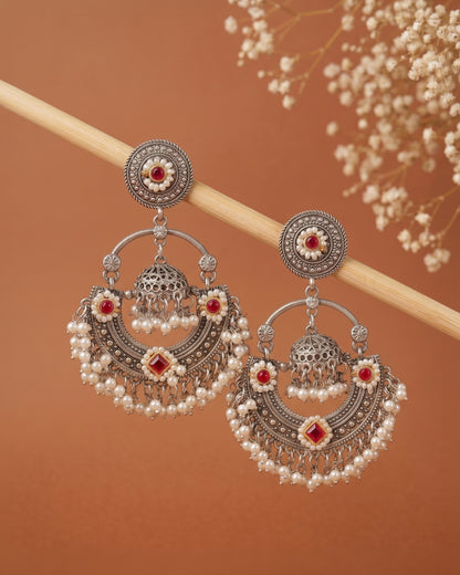 Silver Red Anahita Premium Brass Lookalike Earring