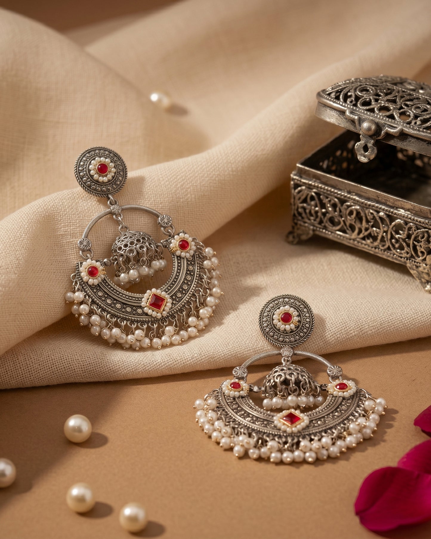Silver Red Anahita Premium Brass Lookalike Earring