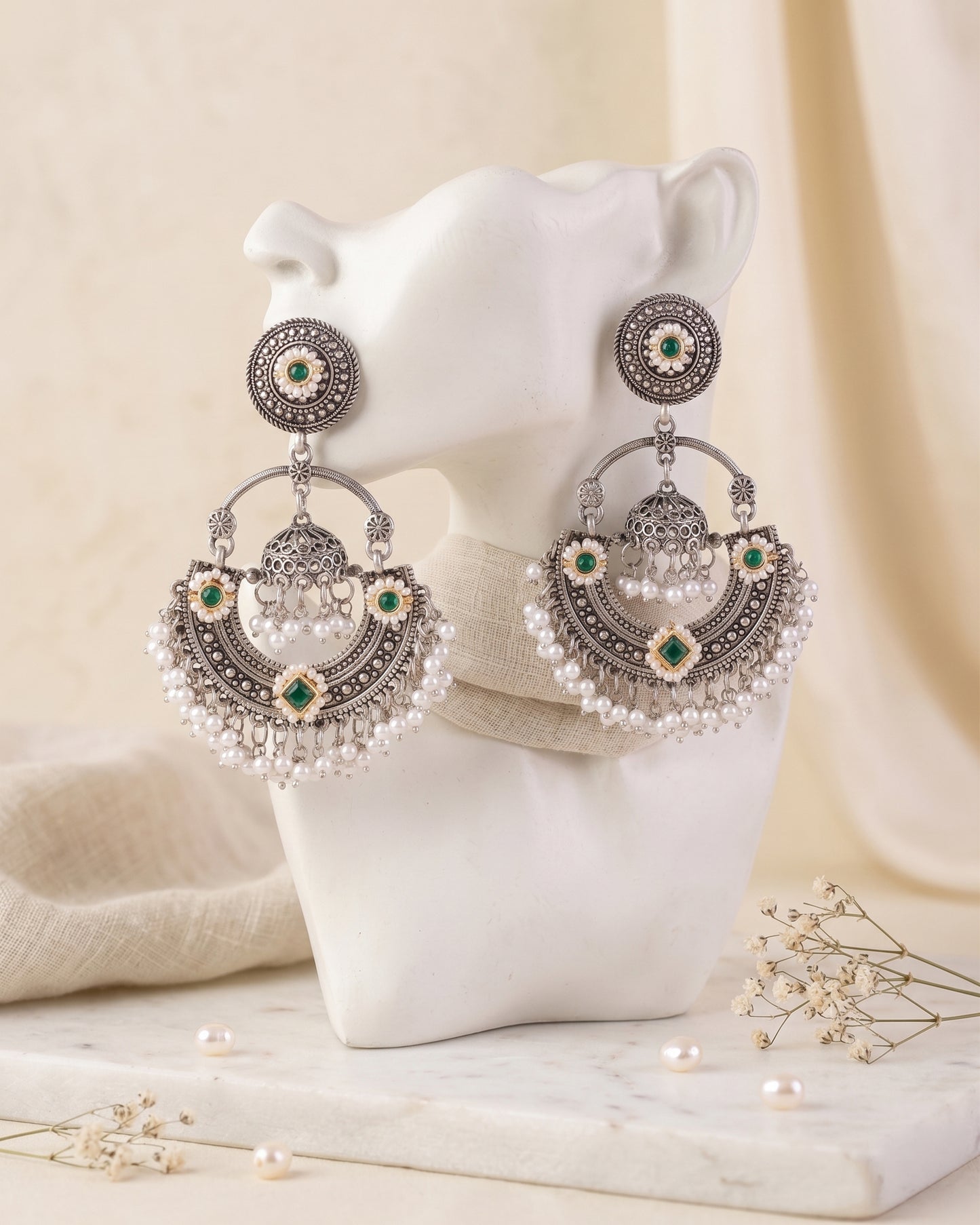Silver Green Anahita Premium Brass Lookalike Earring