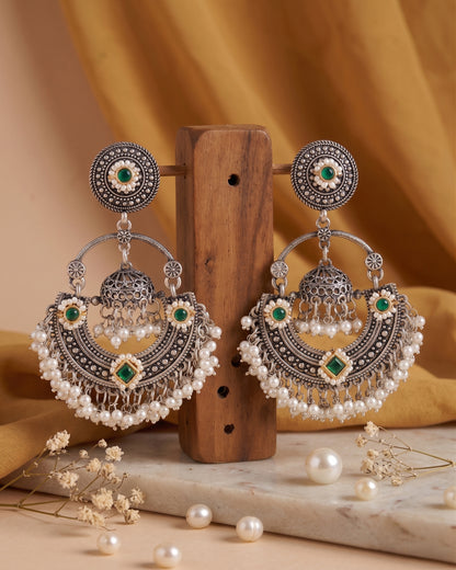 Silver Green Anahita Premium Brass Lookalike Earring