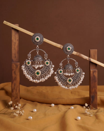 Silver Green Anahita Premium Brass Lookalike Earring