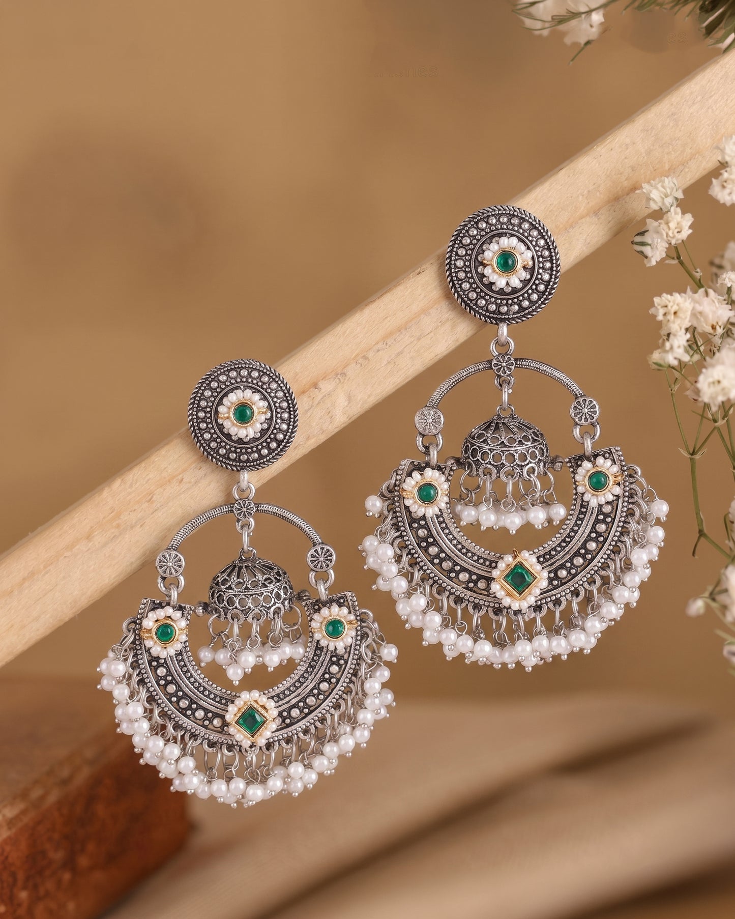 Silver Green Anahita Premium Brass Lookalike Earring