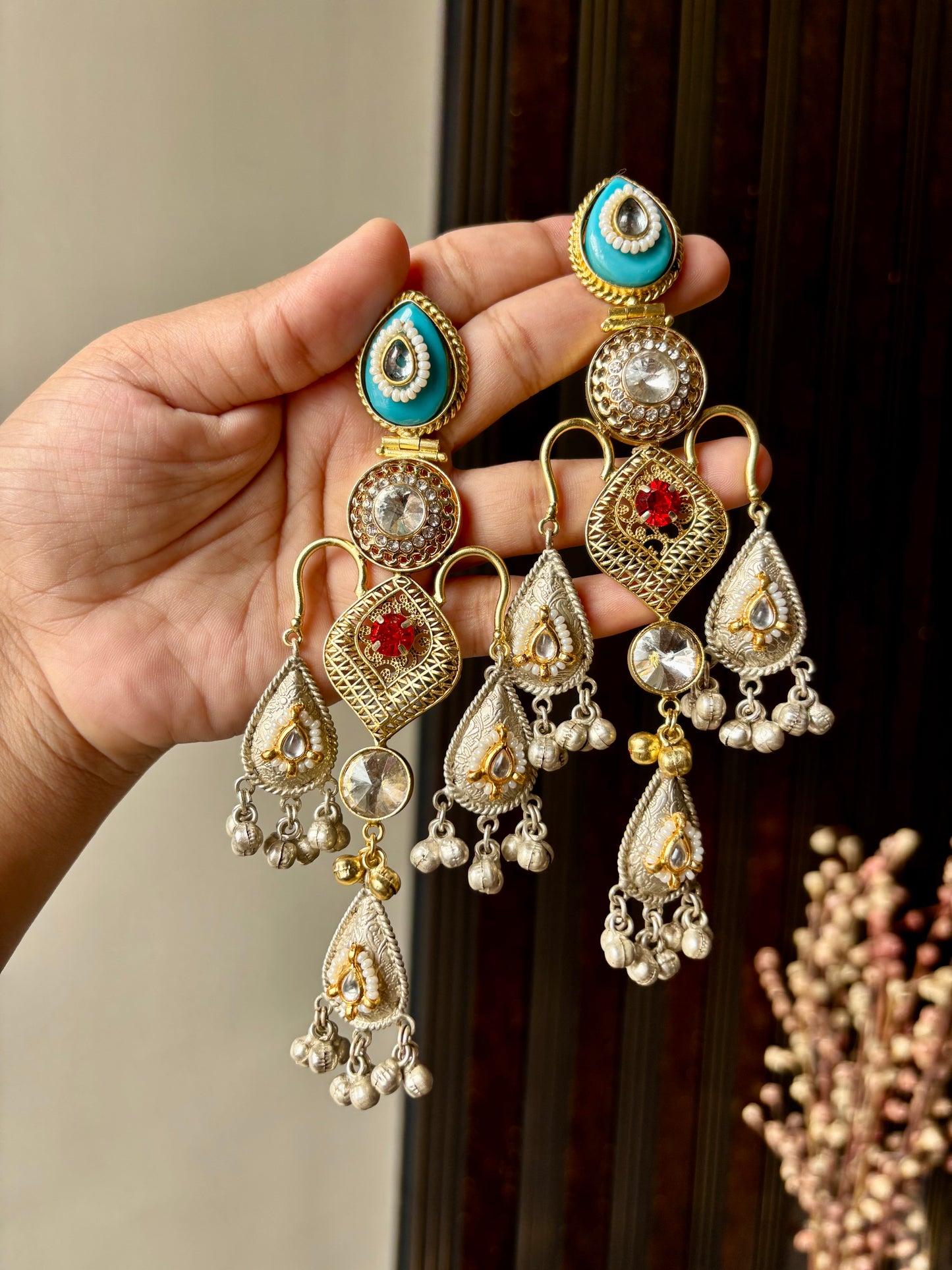 Turquoise Abhilasha Premium Brass Chandbali