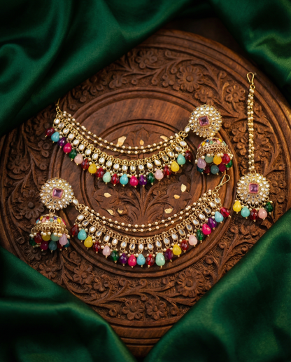 Multi Avreet Mirror Bahubali Jhumka with Statement Kaan Chain and Teeka