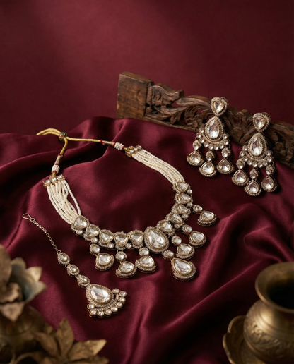 Vrighna Premium Polki Dupe Necklace with Earring and Teeka