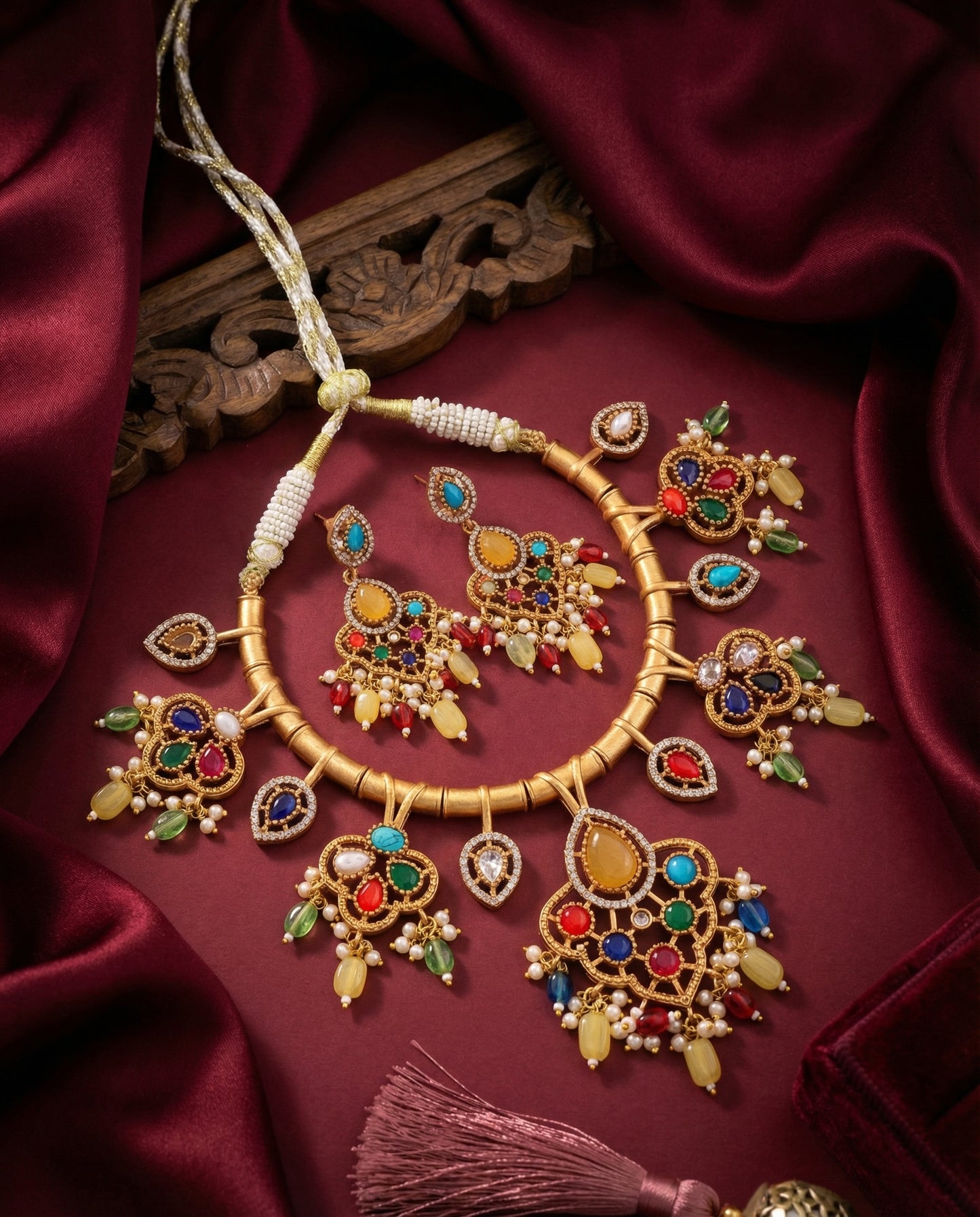 Multi Tayaba Collar Necklace Set With Earring