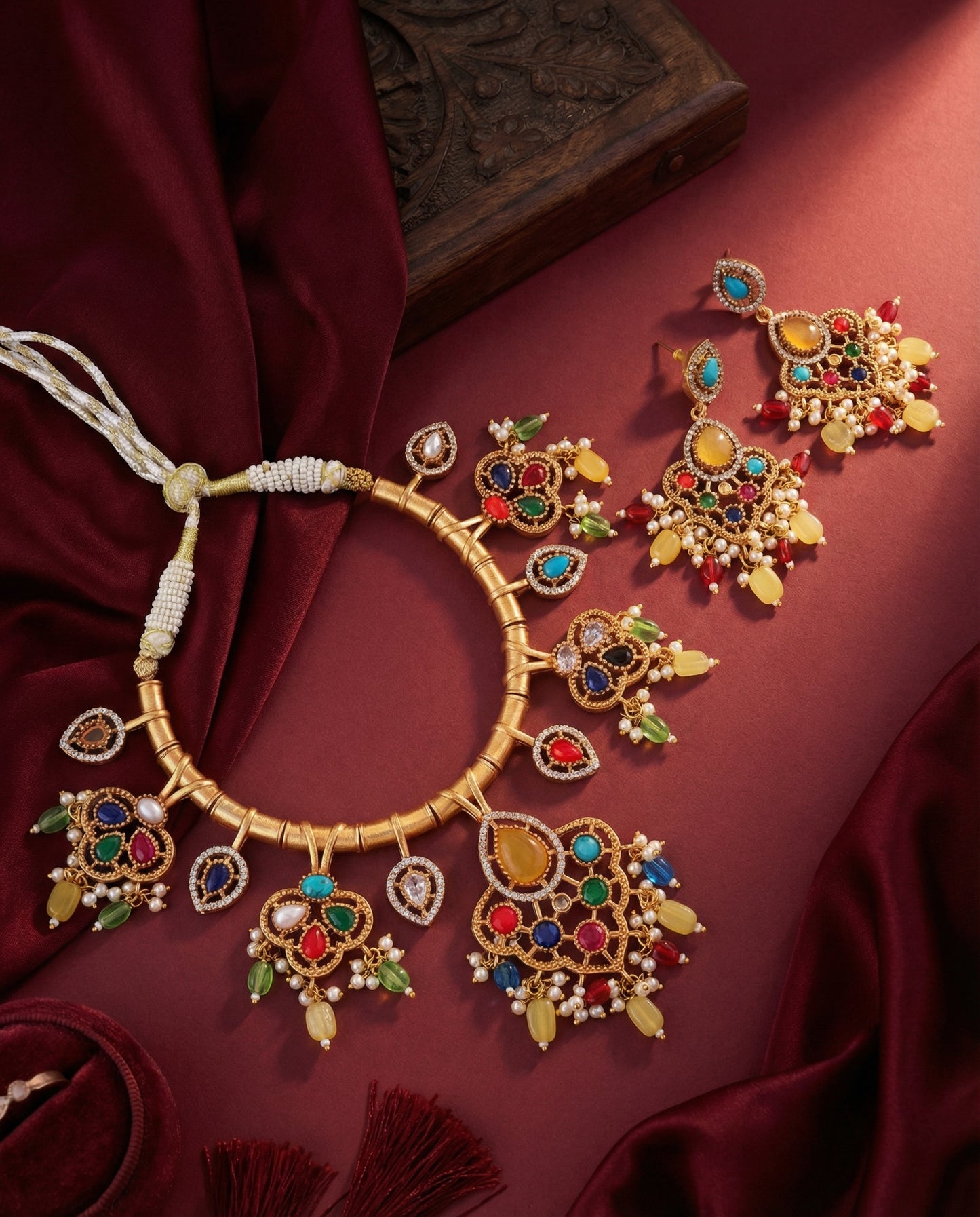 Multi Tayaba Collar Necklace Set With Earring