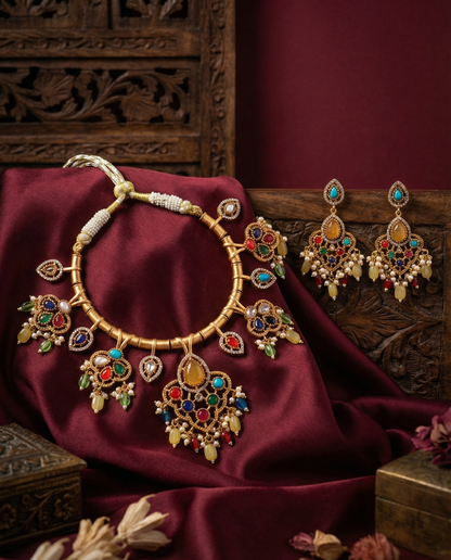 Multi Tayaba Collar Necklace Set With Earring