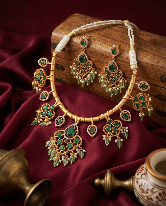 Green Tayaba Collar Necklace Set With Earring