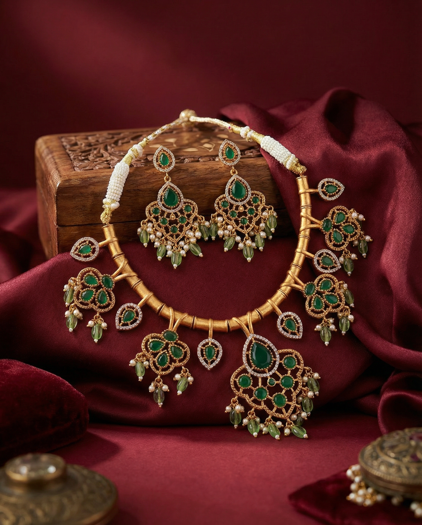 Green Tayaba Collar Necklace Set With Earring