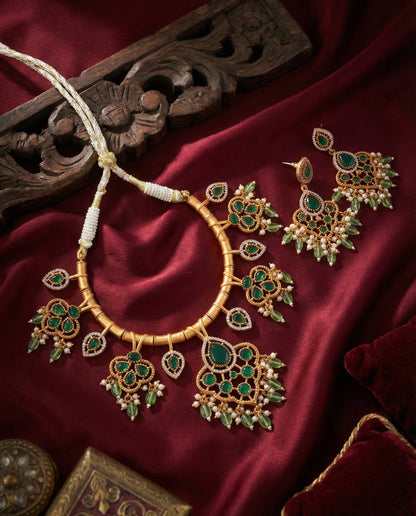 Green Tayaba Collar Necklace Set With Earring