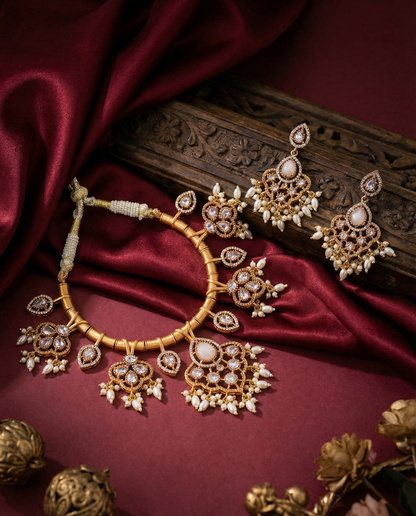 Silver White Tayaba Collar Necklace Set With Earring